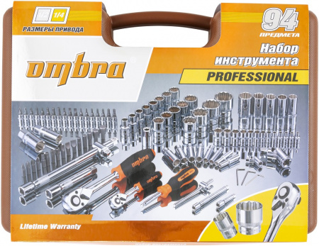 OMT94S12 Набор инструмента универсальный 1/4", 1/2"DR с головками торцевыми 12-гранными 1/2"DR, 94 предмета