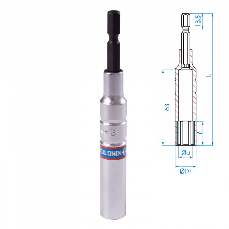 Головка для шуруповерта шестигранная 1/4", 9 мм, L = 110 мм KING TONY 76C1109M