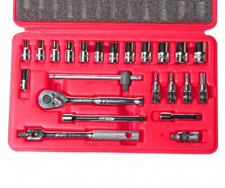 JTC Набор головок торцевых и насадок 1/4" 6-ти гранных 5/32"-1/2",Т20-Т40 23 предмета в кейсе JTC