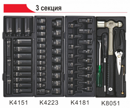 JTC Тележка инструментальная 7 секций (JTC-5021) с набором инструментов 344 предмета JTC