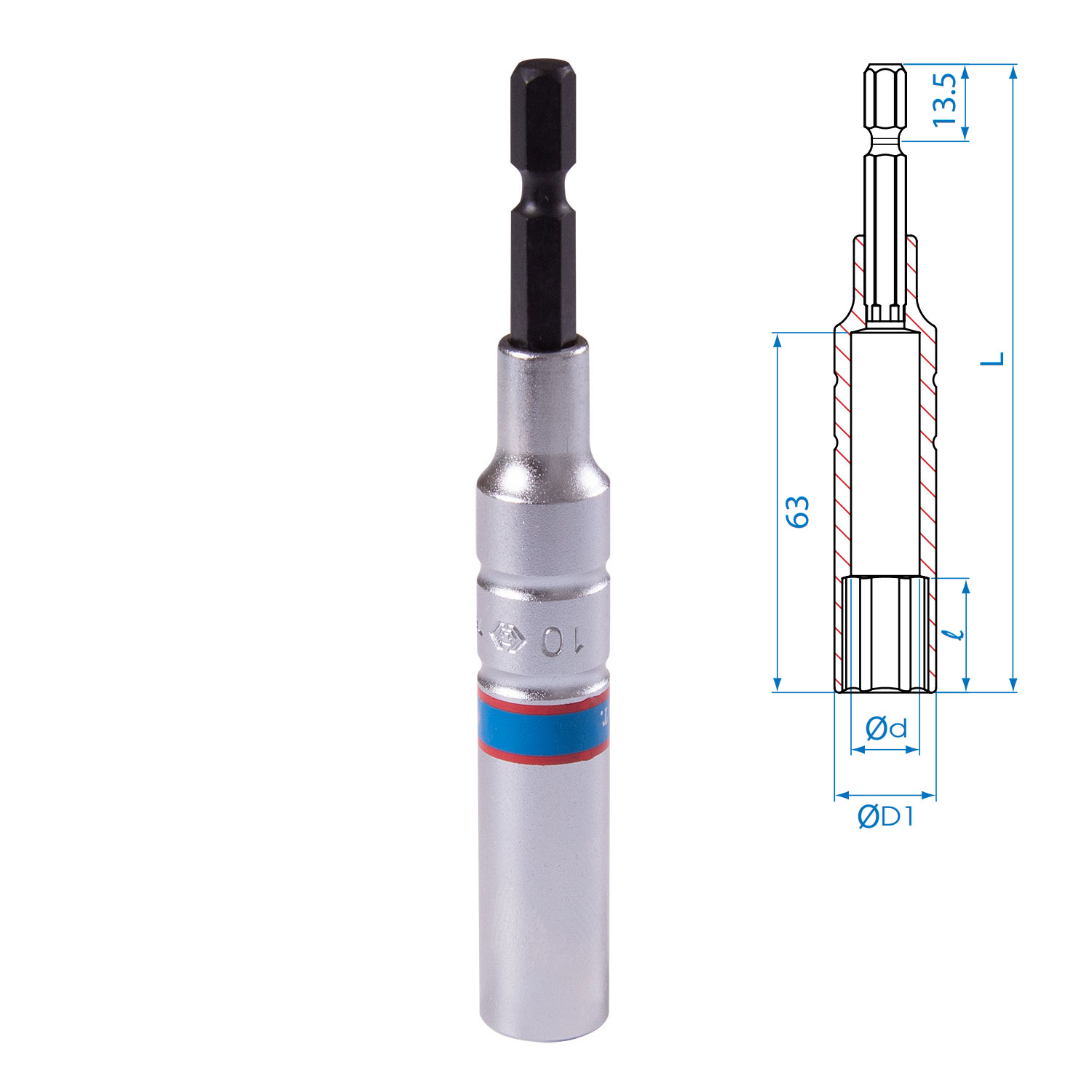 Головка для шуруповерта шестигранная 1/4", 10 мм, L = 110 мм KING TONY 76C1110M