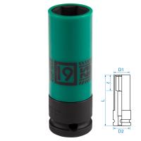 Головка торцевая ударная глубокая 1/2", 19 мм, тонкостенная, пластиковая защита KING TONY 494519M
