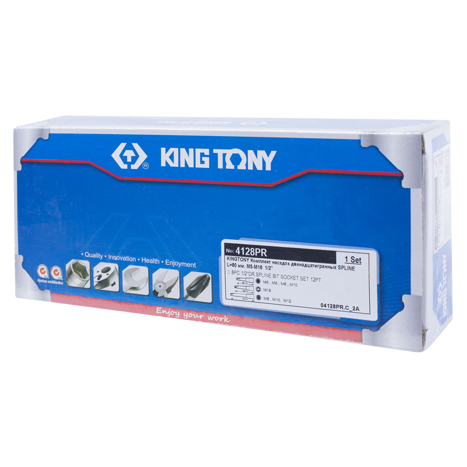 Набор торцевых насадок 1/2", Spline, M5-M16, L = 80 мм, 8 предметов KING TONY 4128PR