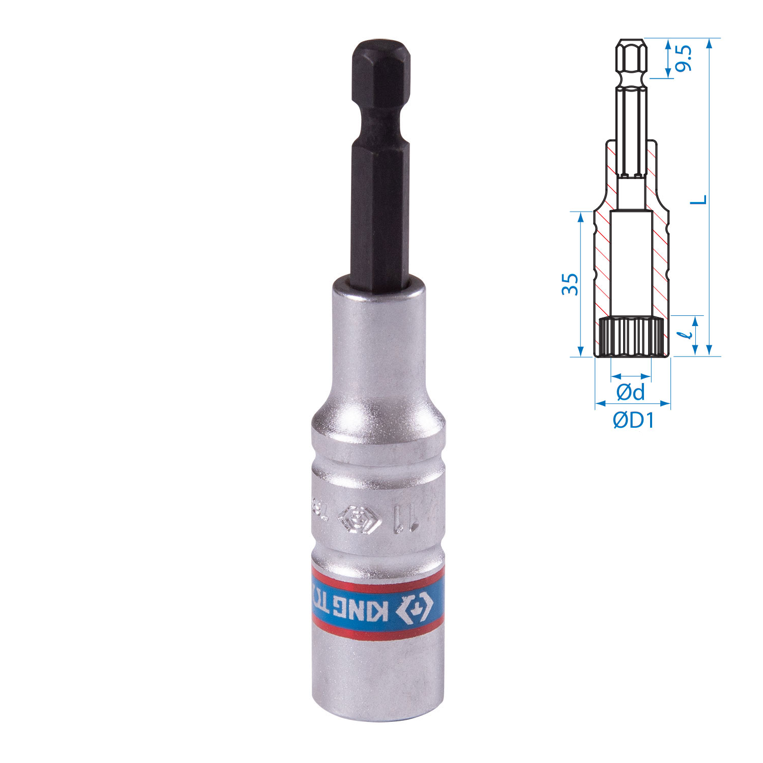 Головка для шуруповерта двенадцатигранная 1/4", 11 мм, L = 80 мм KING TONY 76B811M
