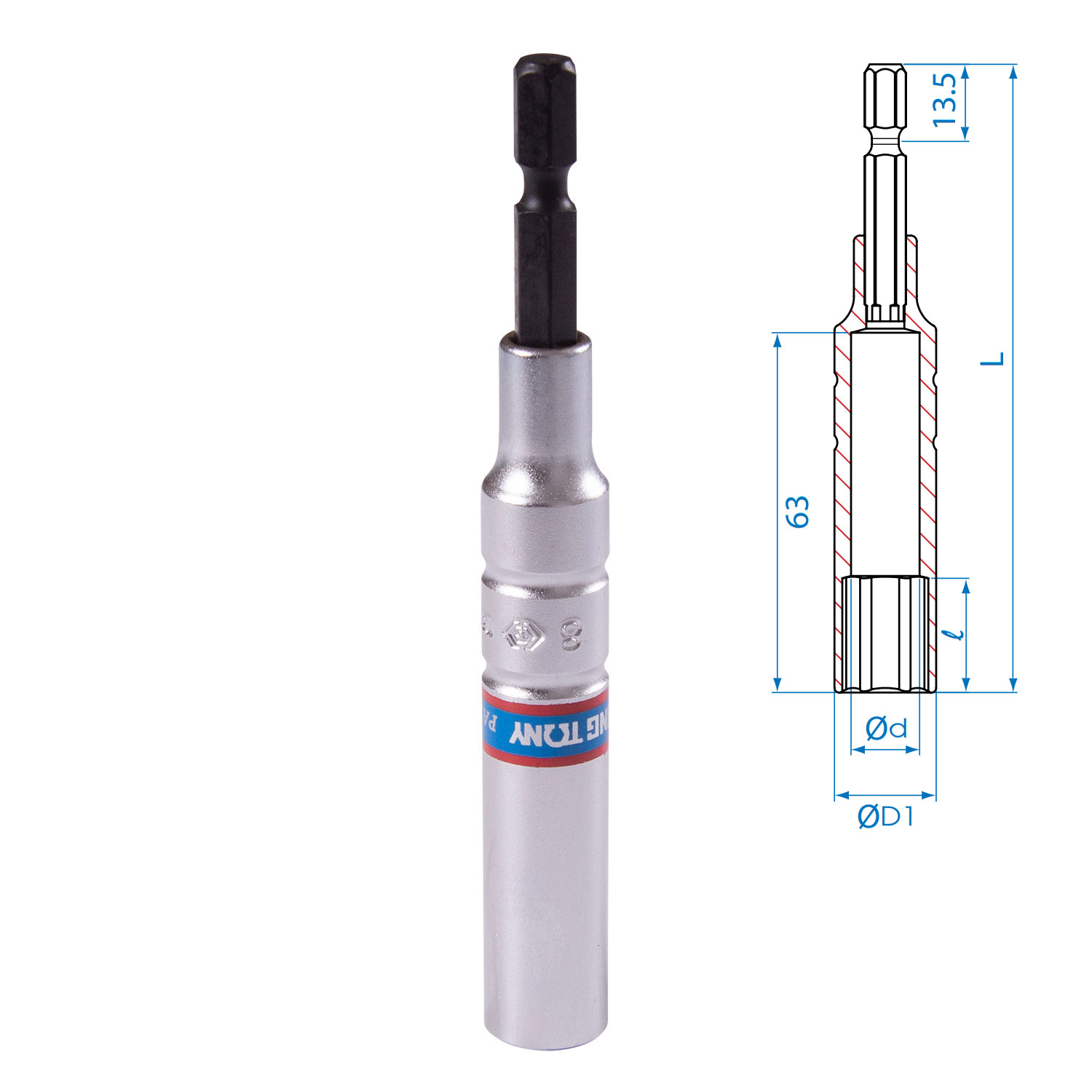 Головка для шуруповерта шестигранная 1/4", 8 мм, L = 110 мм KING TONY 76C1108M