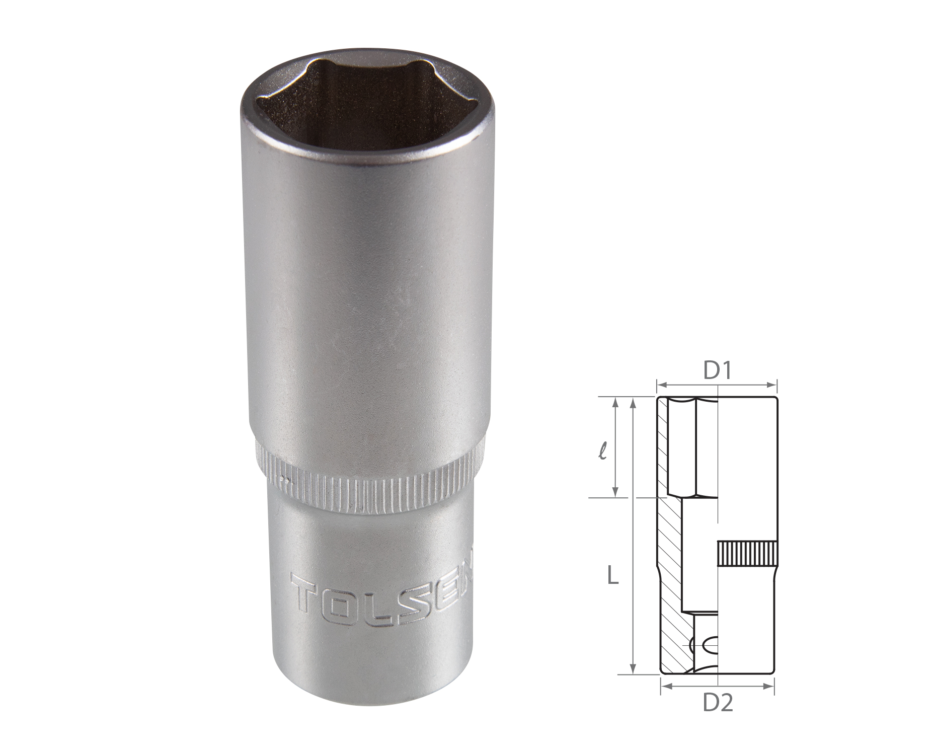 Головка торцевая глубокая шестигранная 1/2", 19 мм TOLSEN TT16569