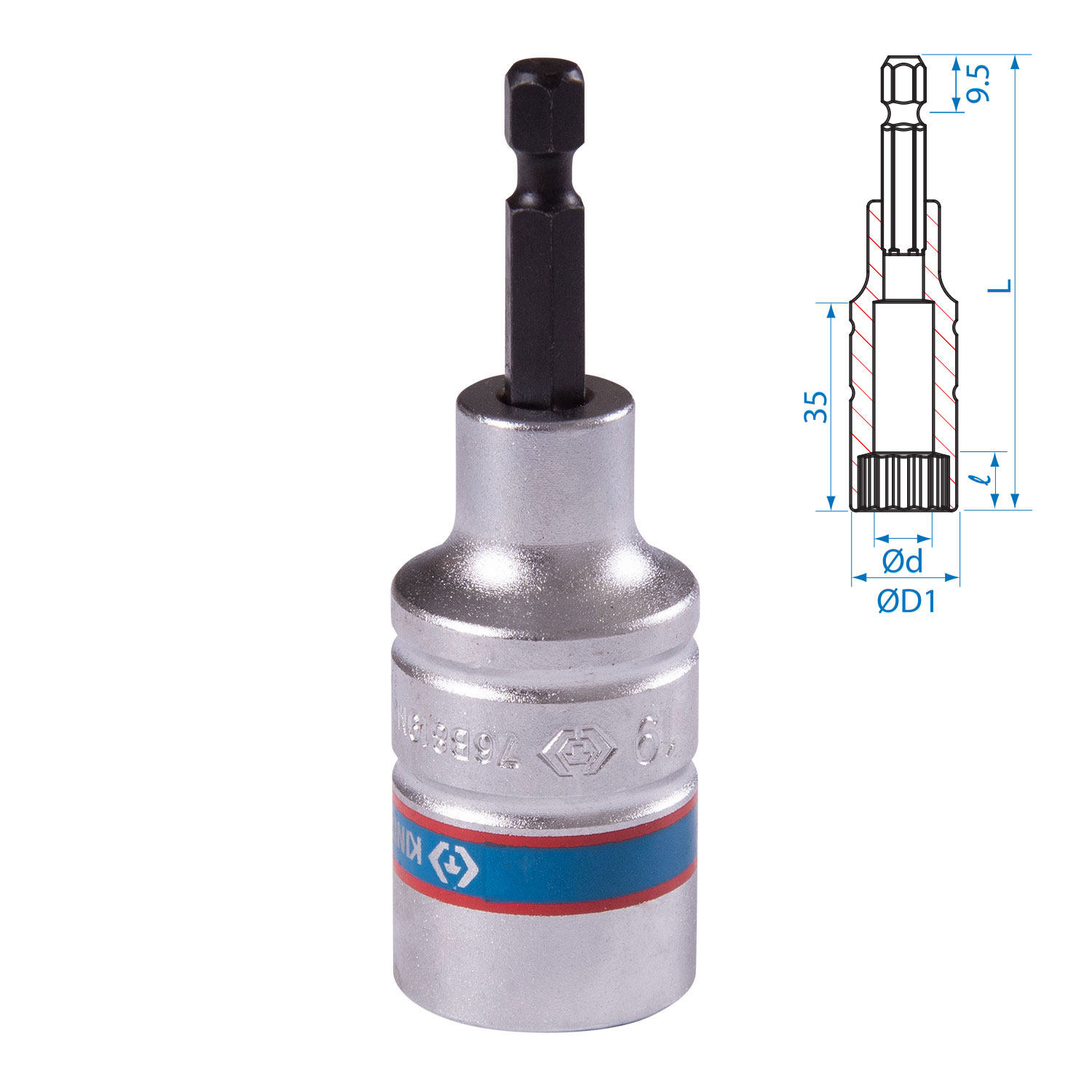 Головка для шуруповерта двенадцатигранная 1/4", 19 мм, L = 80 мм KING TONY 76B819M