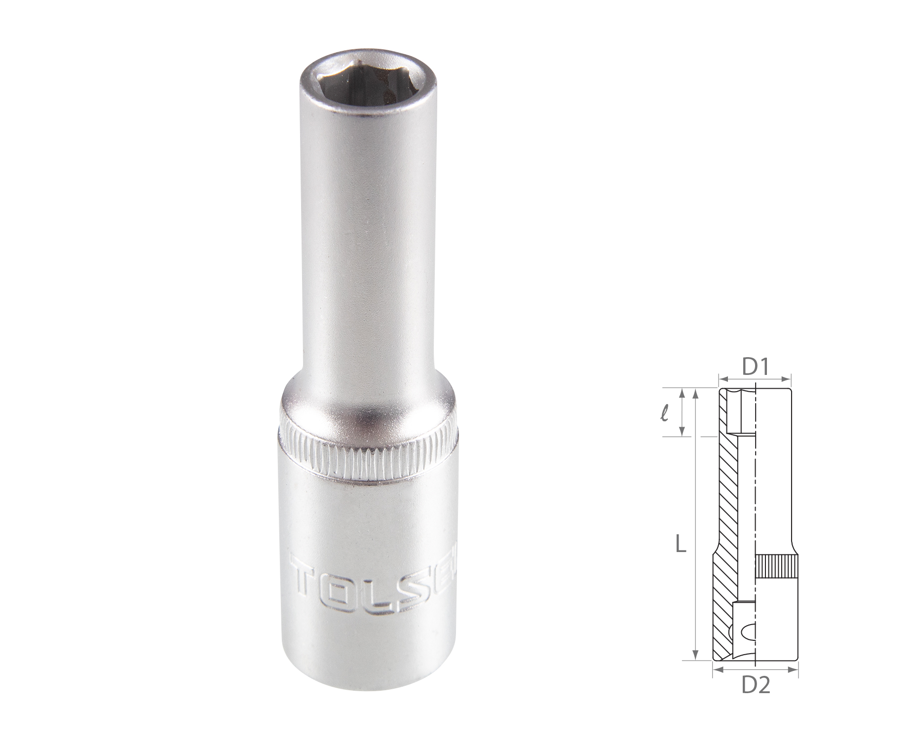 Головка торцевая глубокая шестигранная 1/2", 8 мм TOLSEN TT16558