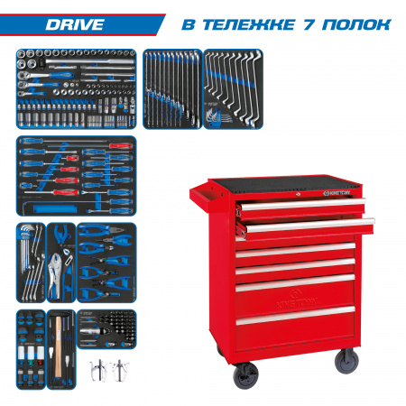 Набор инструментов "DRIVE" в красной тележке, 251 предмет KING TONY 934-251MRV