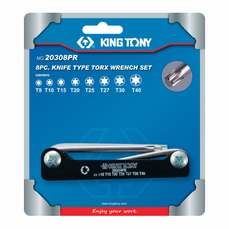 Набор Г-образных Torx, T9-T40, складные, 8 предметов KING TONY 20308PR