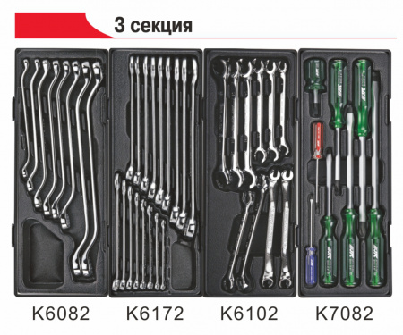 JTC Тележка инструментальная 7 секций (JTC-5021) с набором инструментов 225 предметов JTC