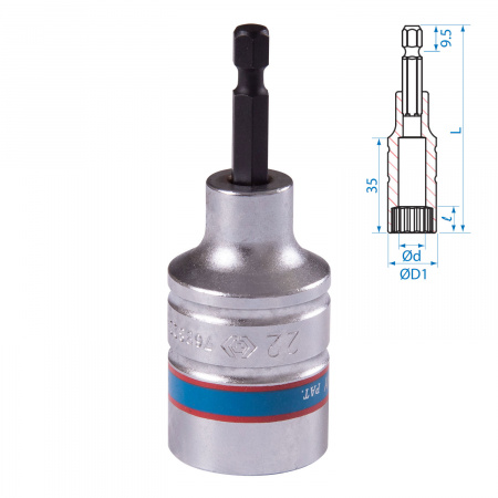 Головка для шуруповерта двенадцатигранная 1/4", 22 мм, L = 80 мм KING TONY 76B822M