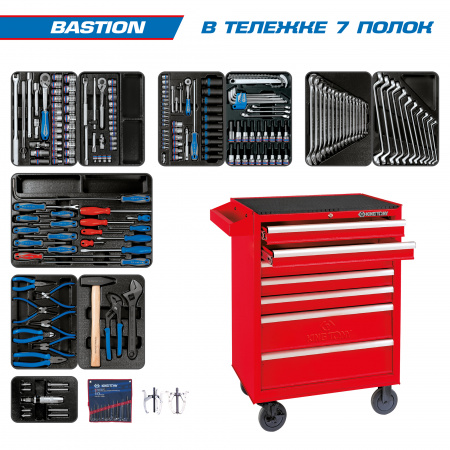 Набор инструментов "BASTION" в красной тележке, 204 предмета KING TONY 934-100MR
