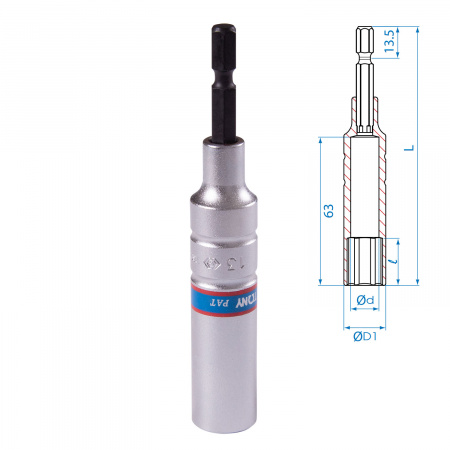 Головка для шуруповерта шестигранная 1/4", 13 мм, L = 110 мм KING TONY 76C1113M
