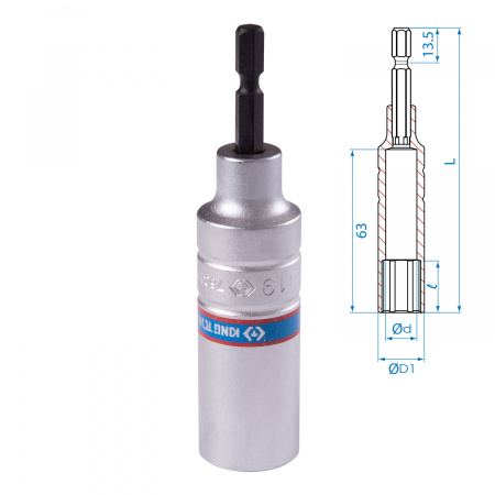Головка для шуруповерта шестигранная 1/4", 19 мм, L = 110 мм KING TONY 76C1119M